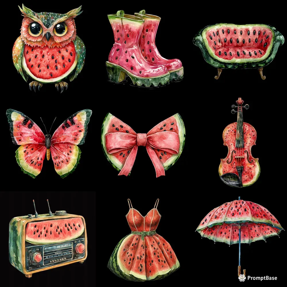 Watermelon Alt Juicy Watermelon Watercolor Cliparts Midjourney Prompt | PromptBase