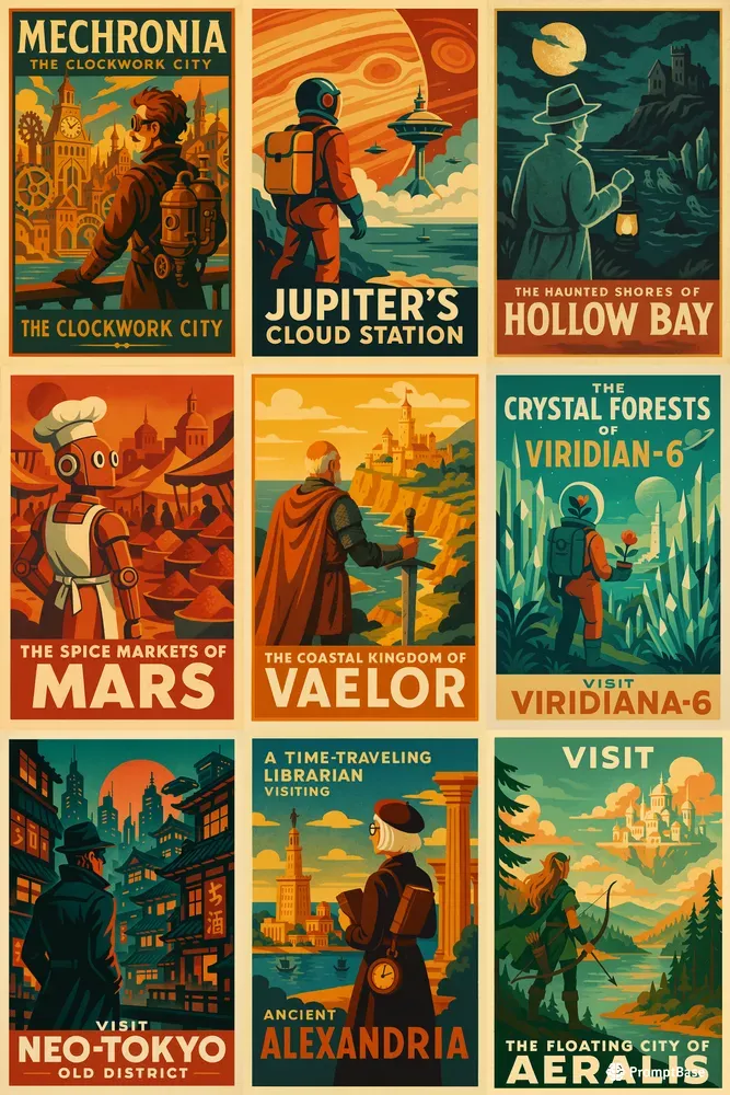 Character Travel Poster Series ChatGPT Image Prompt | PromptBase