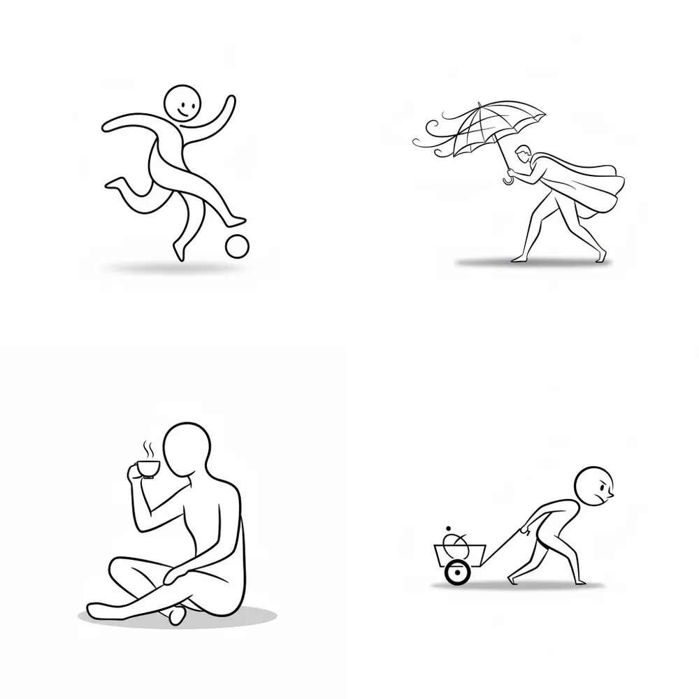 Minimal Line Character Action Packs Gemini Image Prompt | PromptBase