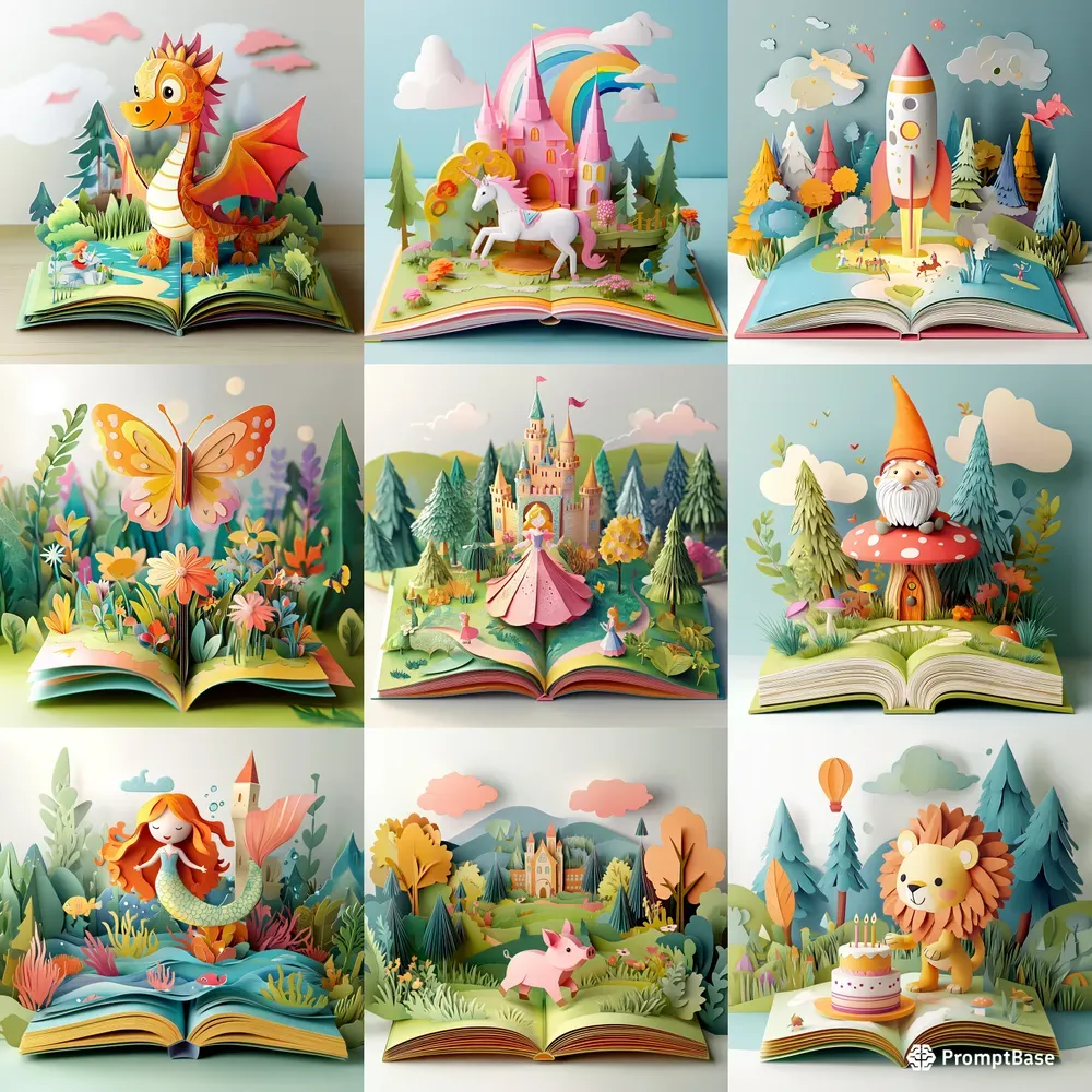 Pop Up Book Style Illustrations For Kids Midjourney Prompt | PromptBase