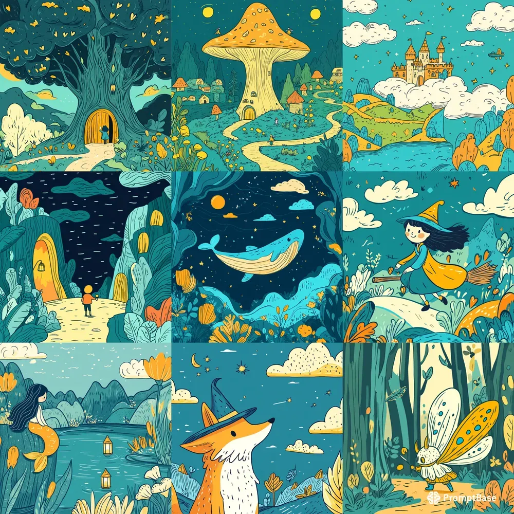 Whimsical Fantasy Storybook Illustrations Midjourney Prompt | PromptBase