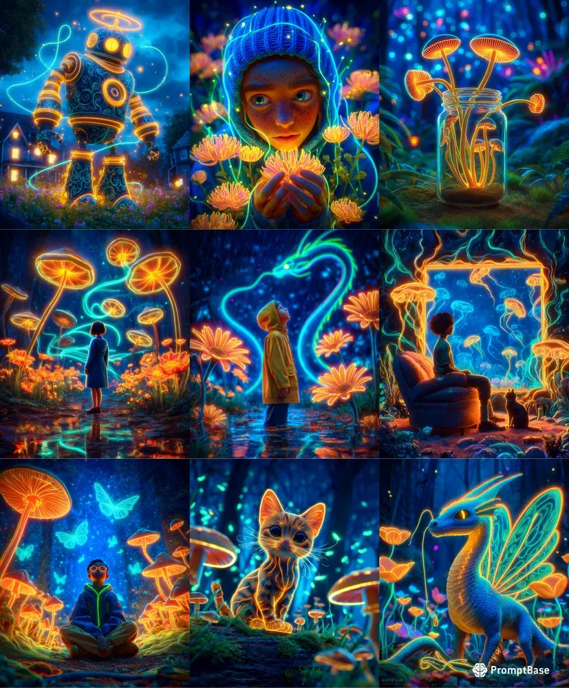 Bioluminescent Neon Fantasy Portraits Midjourney Prompt | PromptBase