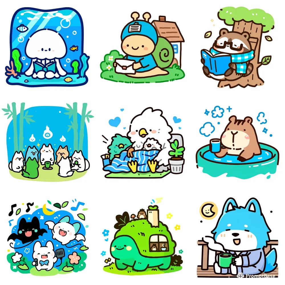 Cozy Fluffy Animals Clipart Midjourney Prompt | PromptBase