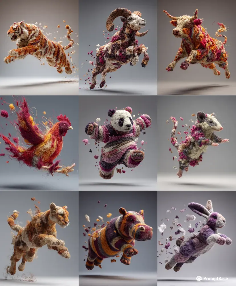 Fluffy Woolen Jumping Animals In 3D Midjourney Prompt | PromptBase