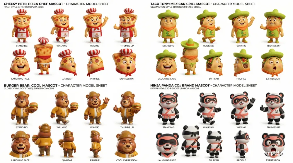 Mascot Character Sheet Makers Gemini Image Prompt | PromptBase