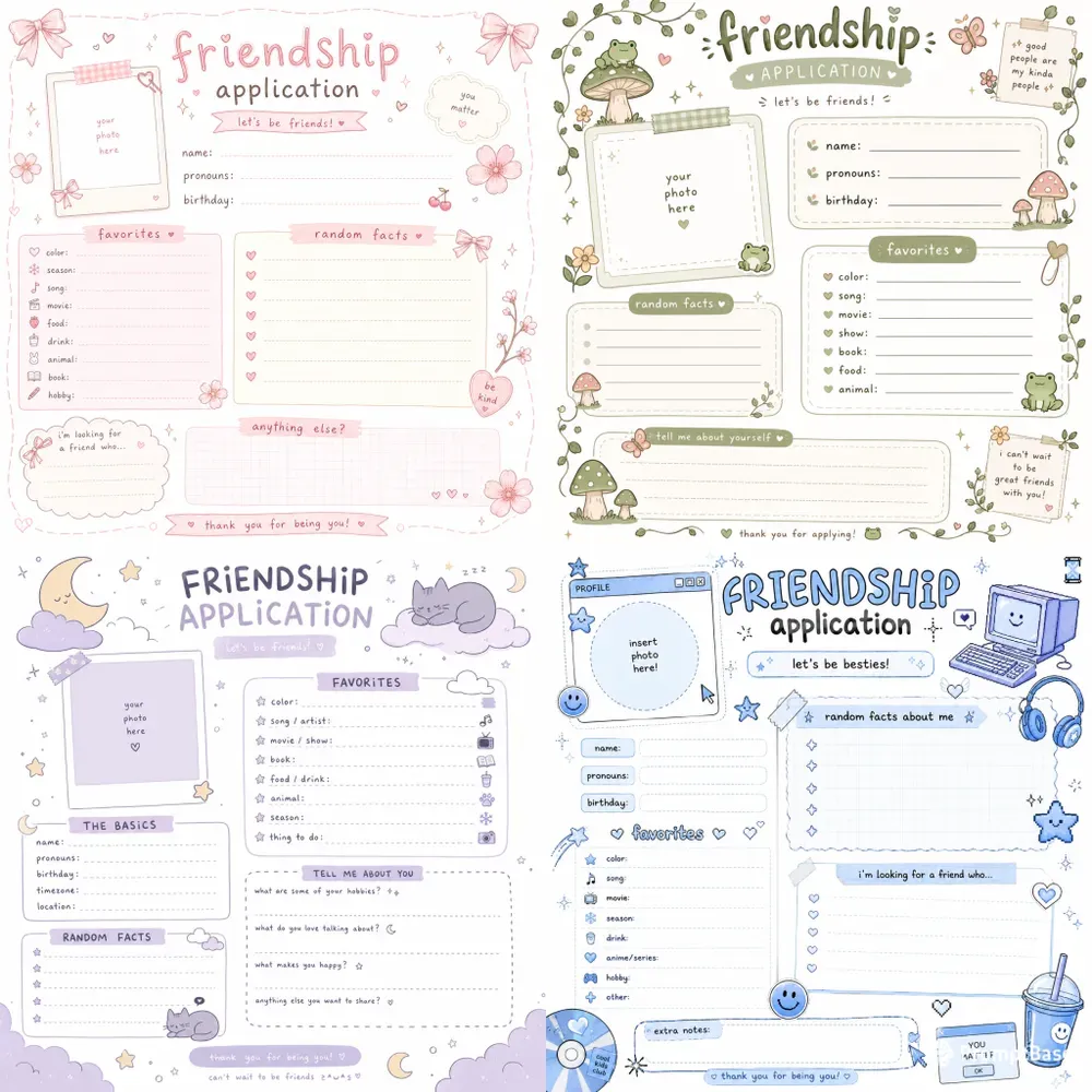 Cute Friendship Form Templates ChatGPT Image Prompt | PromptBase