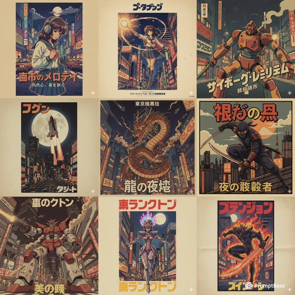 Retro Anime Poster Generators Gemini Image Prompt | PromptBase