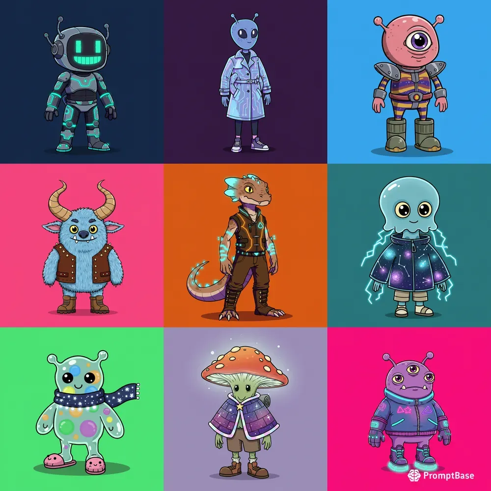 Quirky Alien Cartoon Characters Imagen Prompt | PromptBase