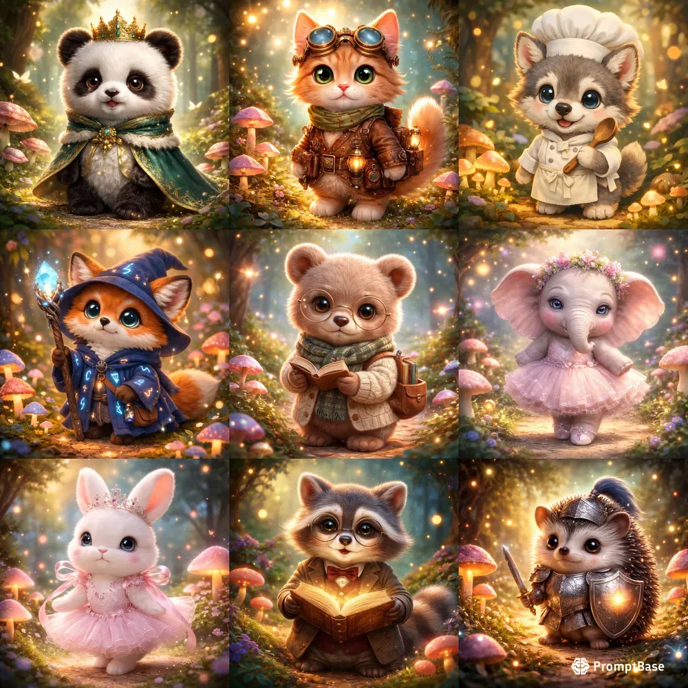 Magical Cute Storybook Animals Art ChatGPT Image Prompt | PromptBase