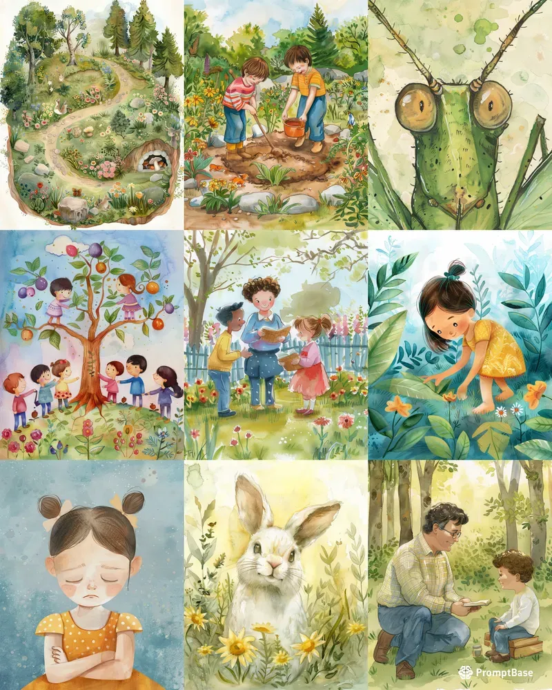 Educational Storybook Garden Art Midjourney Prompt | PromptBase