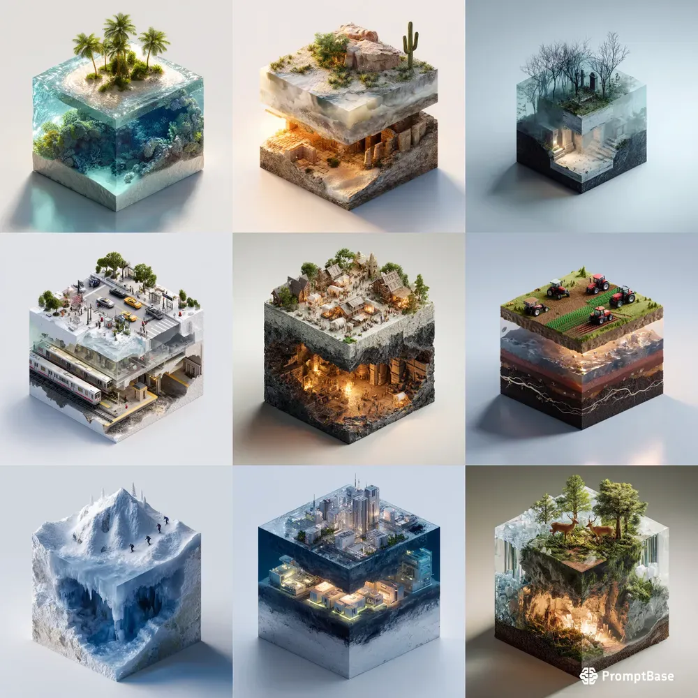Isometric Rocks Diorama Isometric Diorama Cubes 3D Render Midjourney Prompt | PromptBase