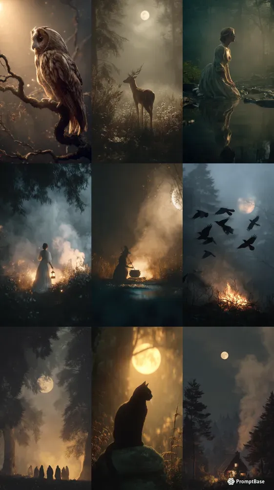 Mystical Cinematic Forest Nights Series Midjourney Prompt | PromptBase
