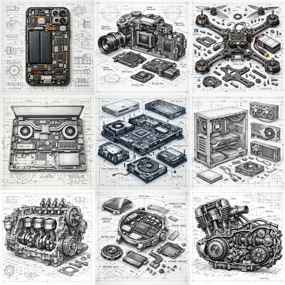 Mechanical Blueprint Device Kits ChatGPT Image Prompt | PromptBase