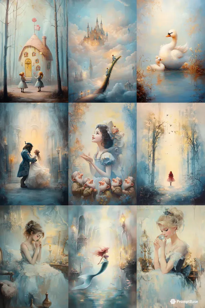 Fairy Tale Oil Painting Book Covers Midjourney Prompt | PromptBase