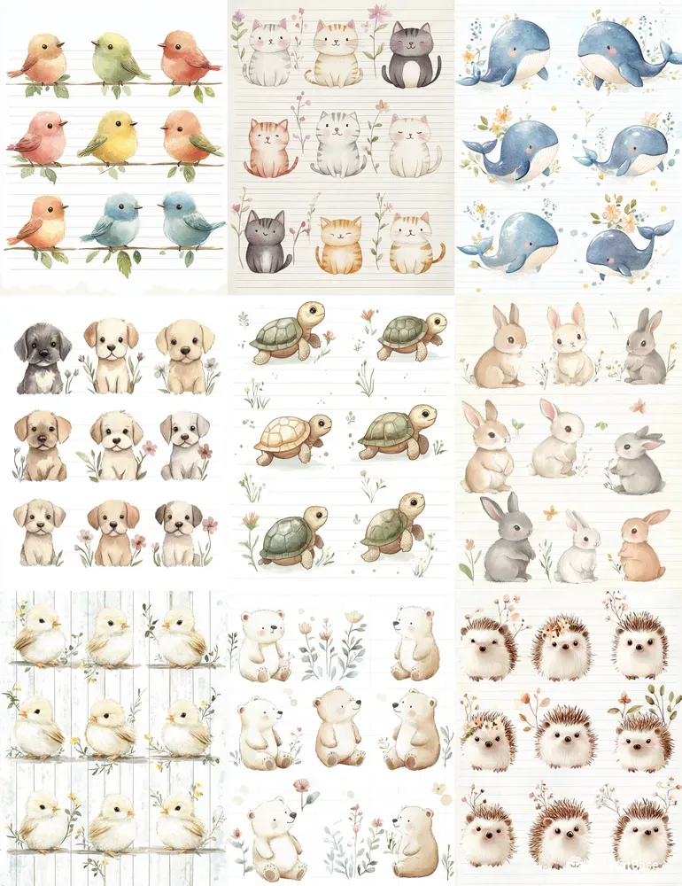 Cute Whimsical Animals Lined Papers Midjourney Prompt | PromptBase
