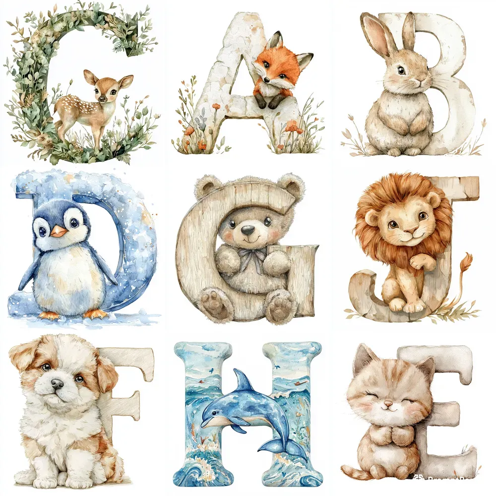Watercolor Fonts With Baby Animals Midjourney Prompt | PromptBase