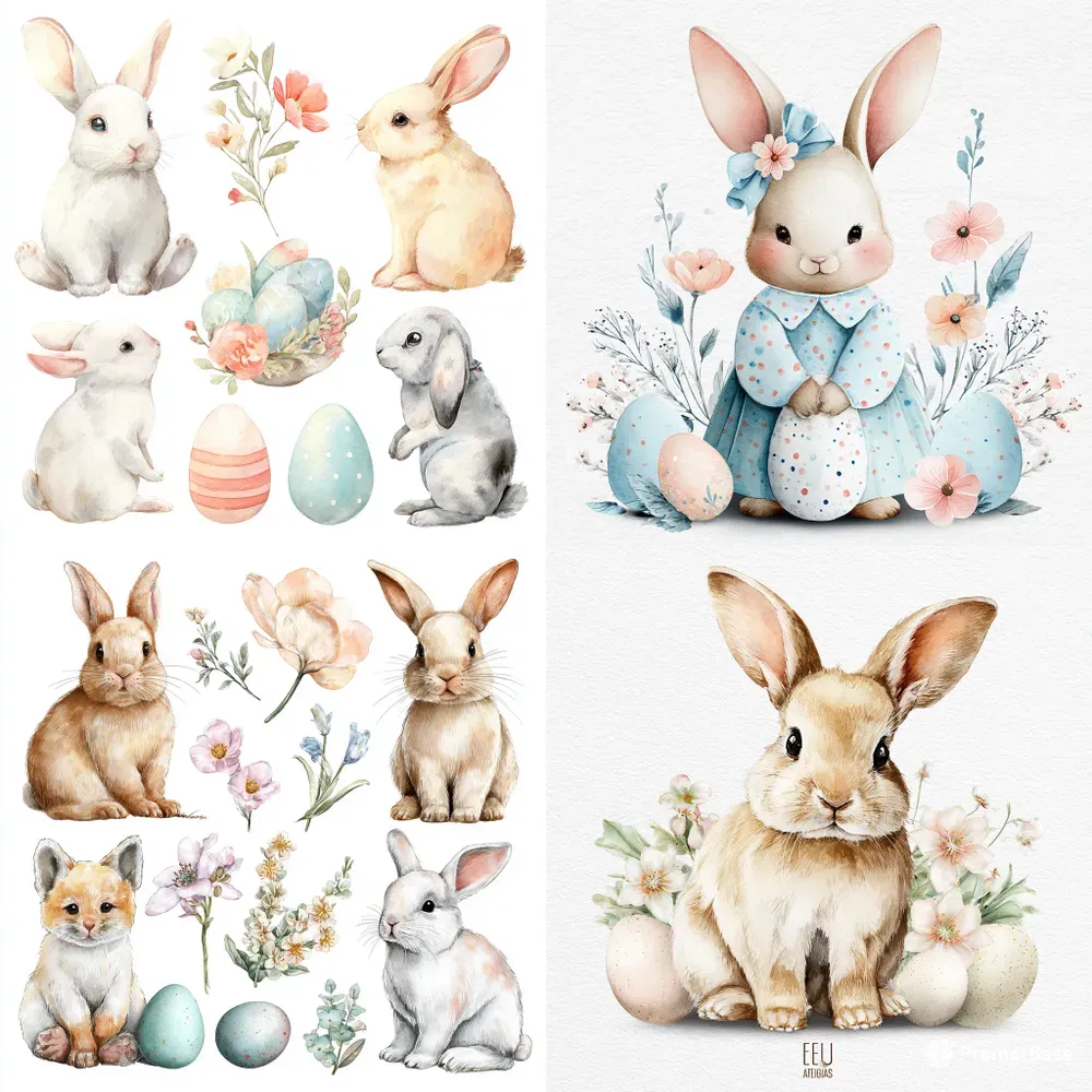 Watercolor Easter Bunny Png Clipart Gens Midjourney Prompt | PromptBase