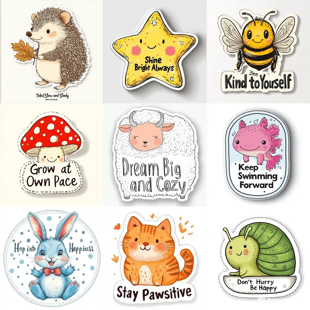 Cute Cartoon Stickers With Quotes Midjourney Prompt | PromptBase