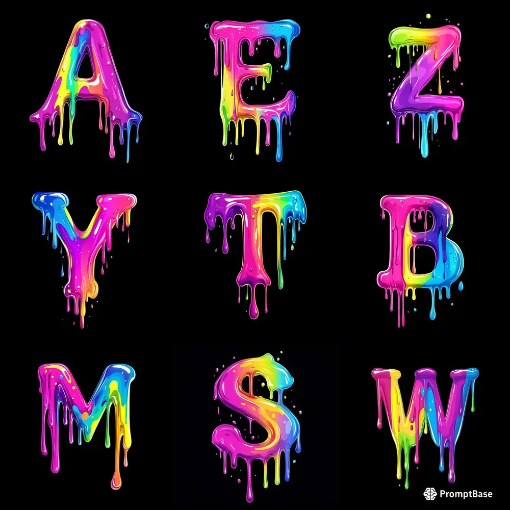 Colorful Dripping Letters Alphabets Midjourney Prompt | PromptBase