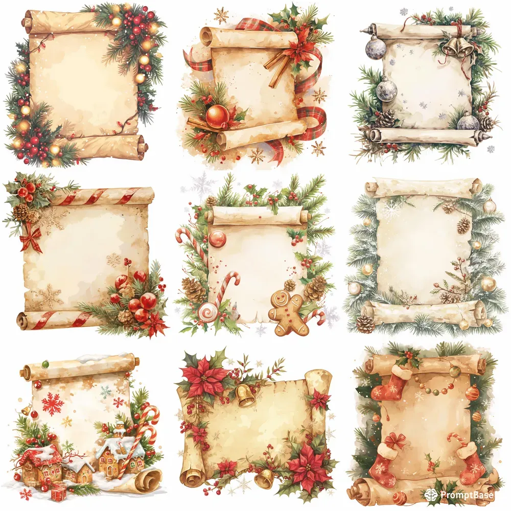 Vintage Christmas Scroll Note Papers