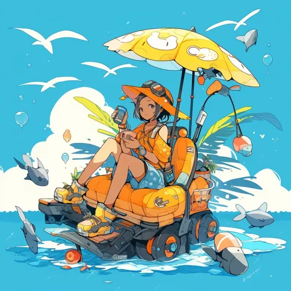 Women And Familiars Under Parasols