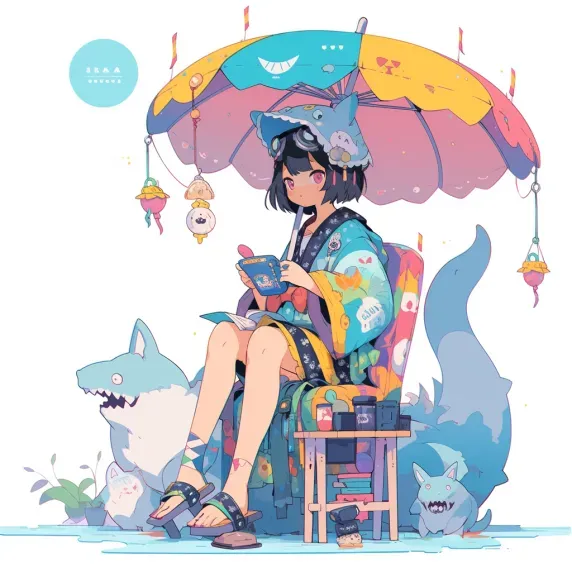 Women And Familiars Under Parasols