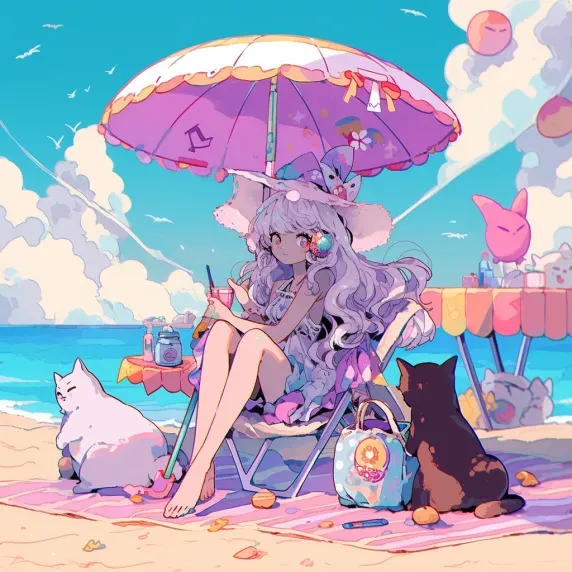 Women And Familiars Under Parasols