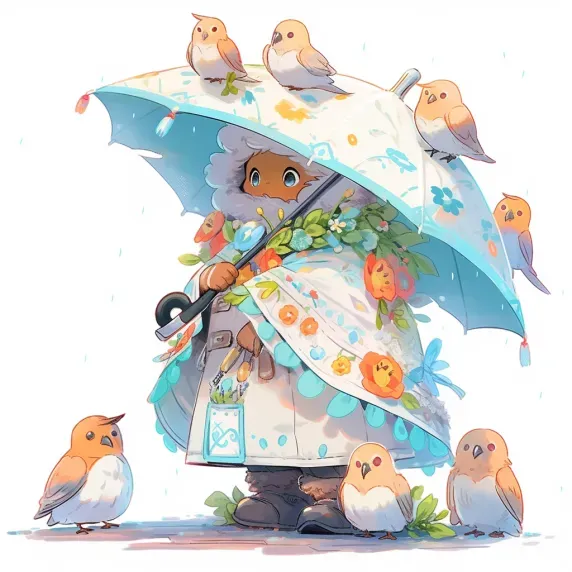 Women And Familiars Under Parasols