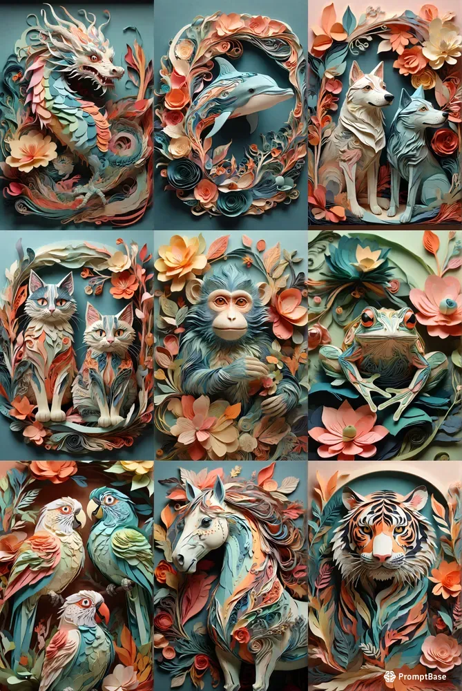 Layered Paper Animal Art Pieces