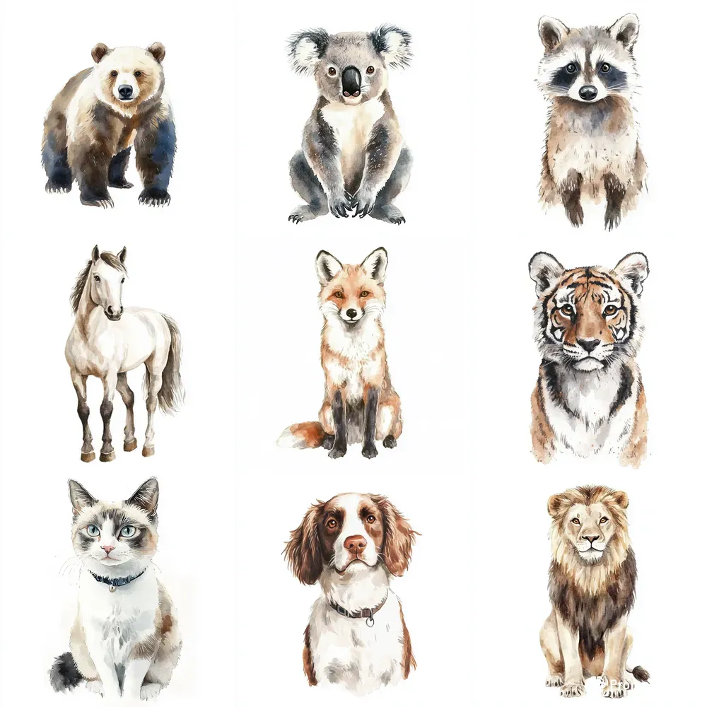 Watercolor Handpainted Animals