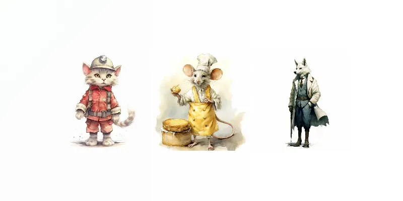 Adorable Dressed Animals Cliparts generated by undefined
