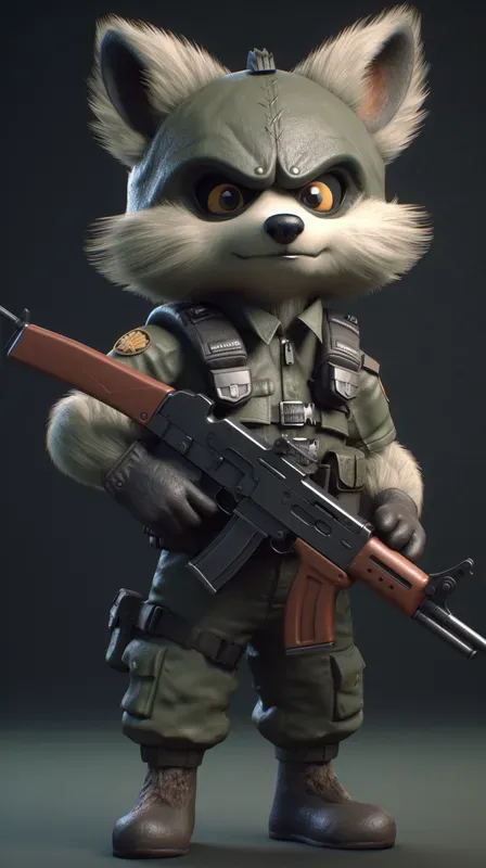 Cute Animals In Uniforms With Guns