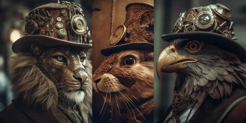 Steampunk Photorealistic Animals generated by undefined