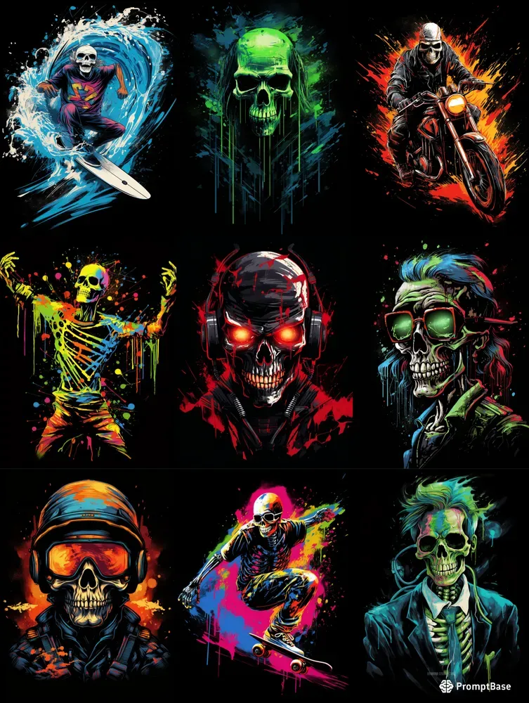 Color Splash Vector Skull Shirt Designs