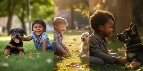 Photorealistic Children Playing With Pets generated by midjourney