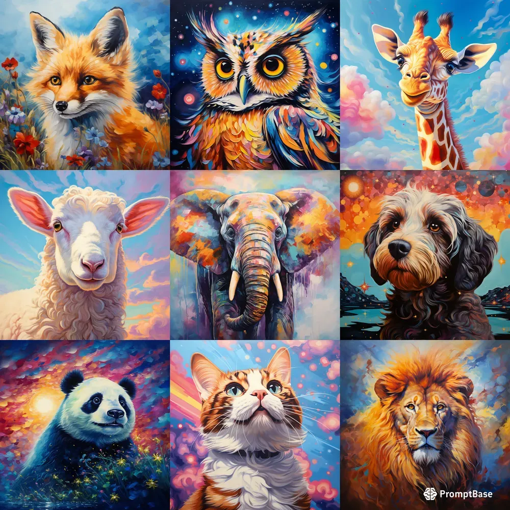 Whimsical Animal Portraits Oil Paintings