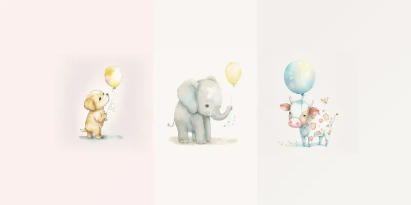 Cute Animals With Balloons Nursery Art generated by undefined