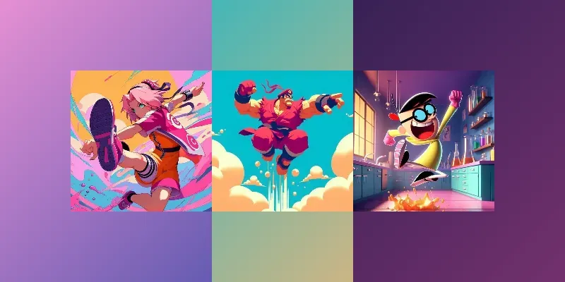 Cartoon Anime Characters In Funny Poses generated by undefined