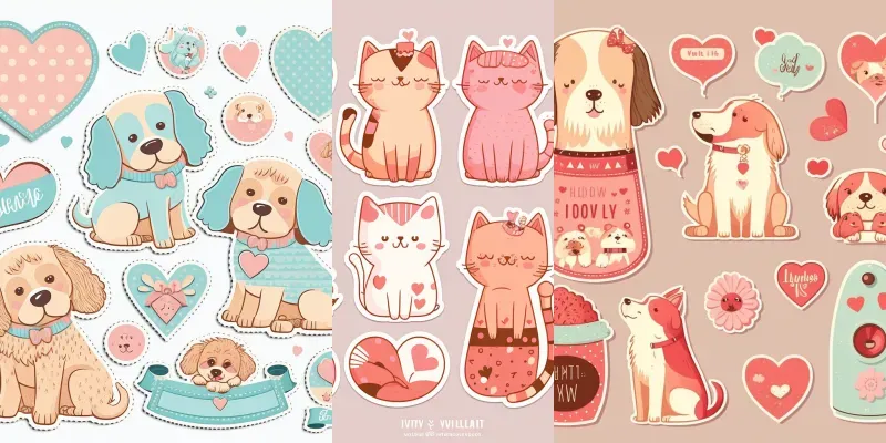Dog And Cat Valentines Stickers generated by undefined