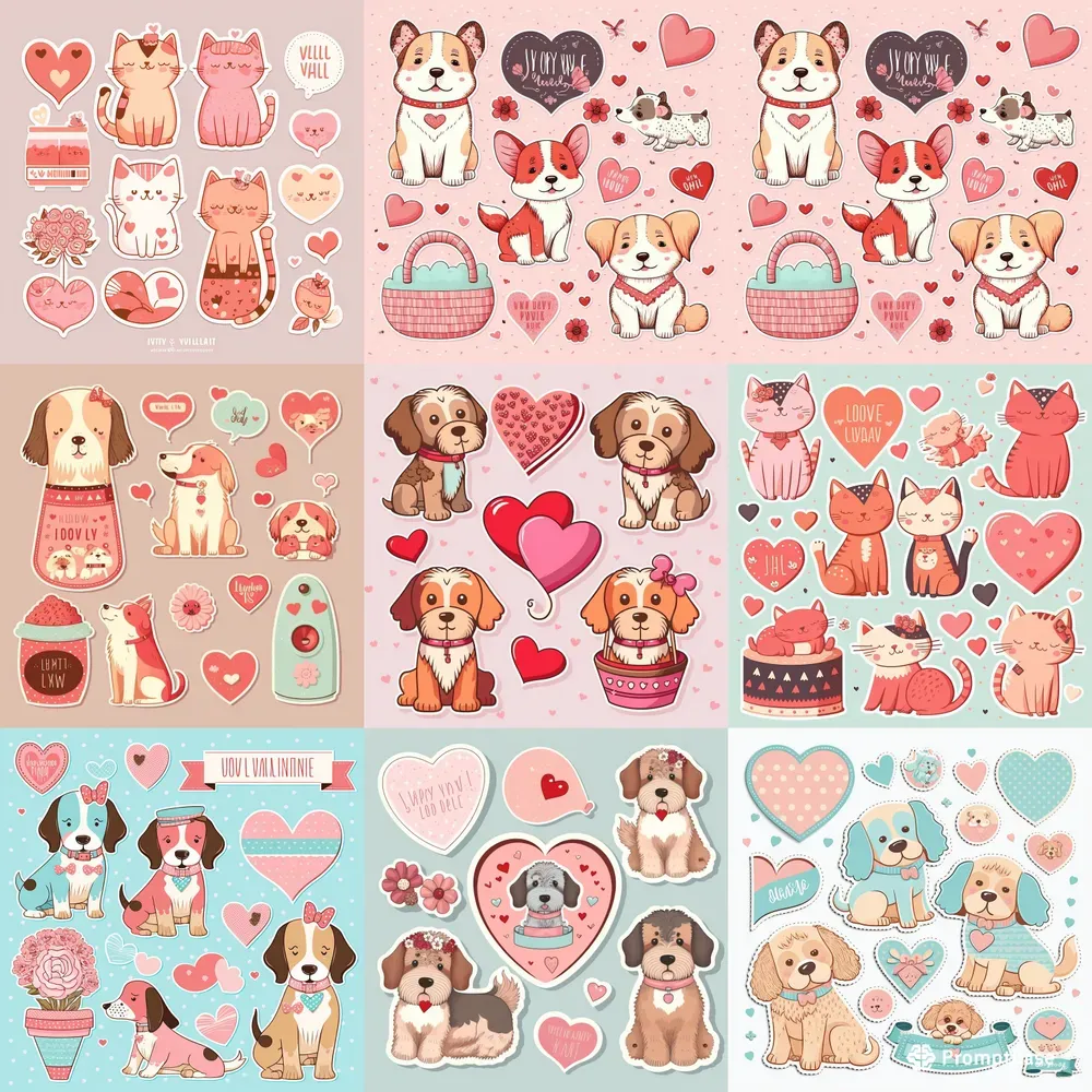 Dog And Cat Valentines Stickers