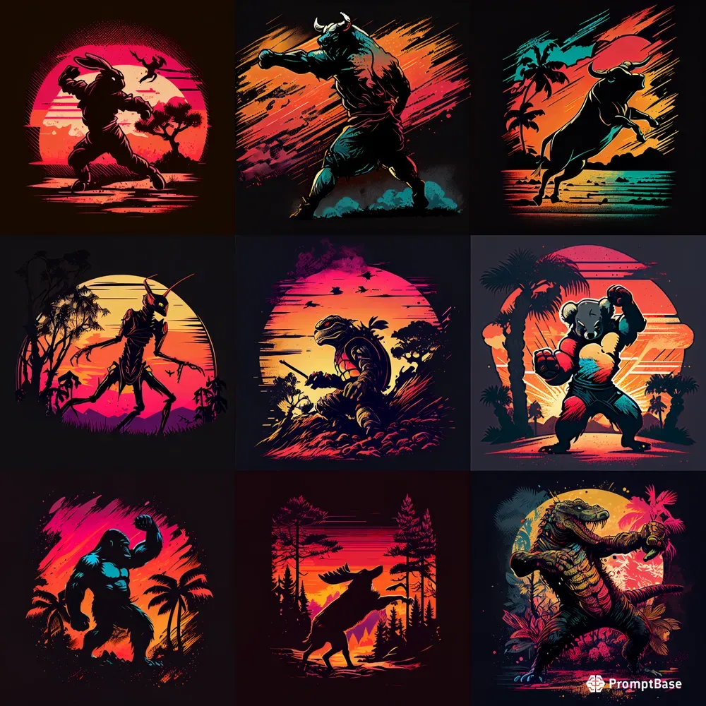 Kung Fu Animals T-shirt Vectors