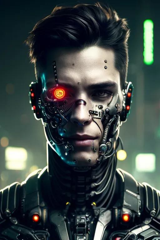 Cyborg Android Robot In Dystopian Future