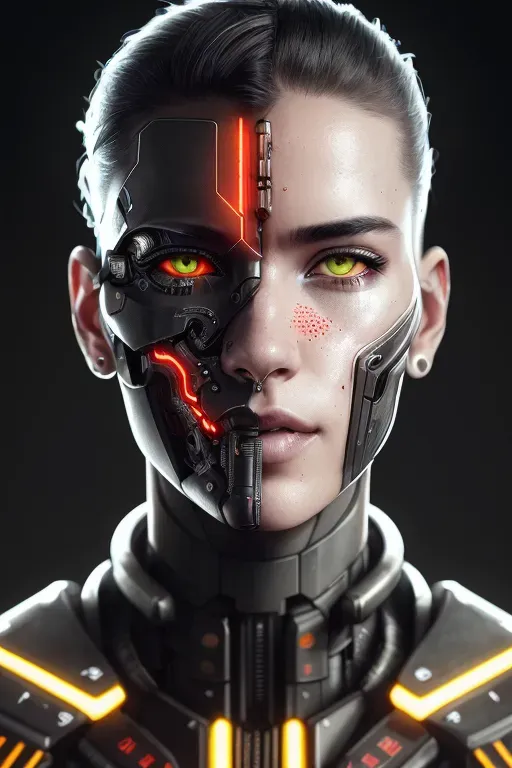 Cyborg Android Robot In Dystopian Future