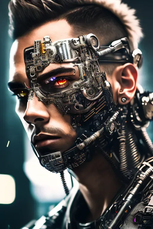 Cyborg Android Robot In Dystopian Future