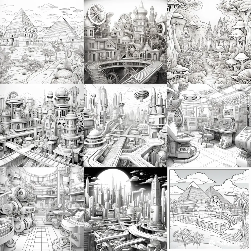 3D Adult Coloring Book Pages Any Scenes