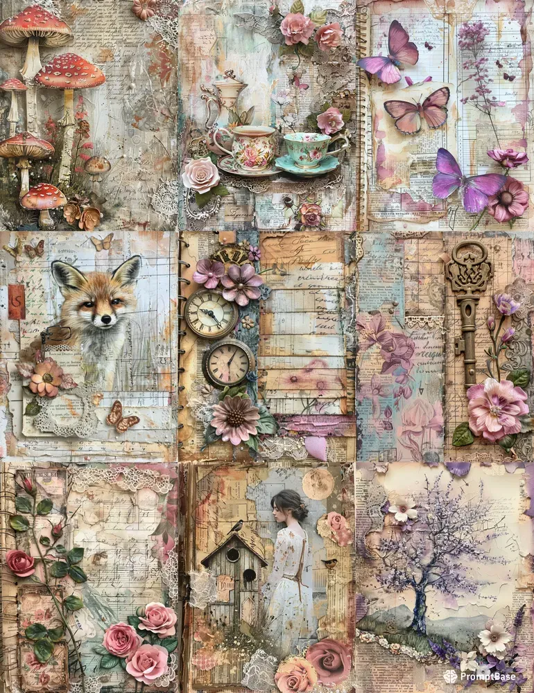 Junk Journal Fairytale Collages Pages