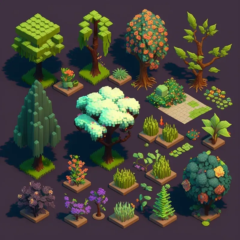 Anime Style Isometric Tree Tilesets