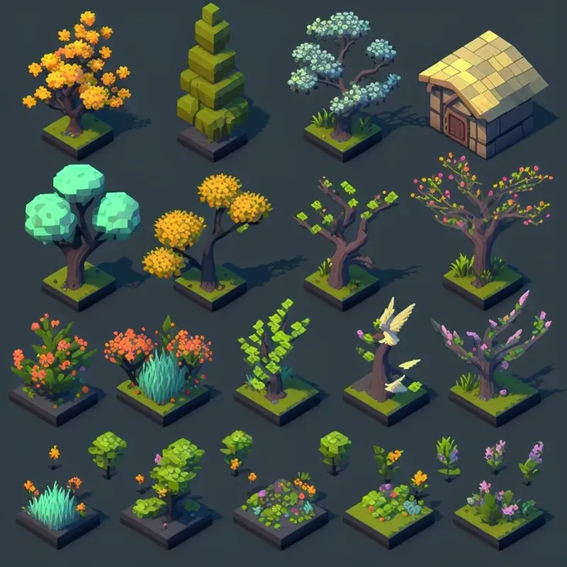 Anime Style Isometric Tree Tilesets