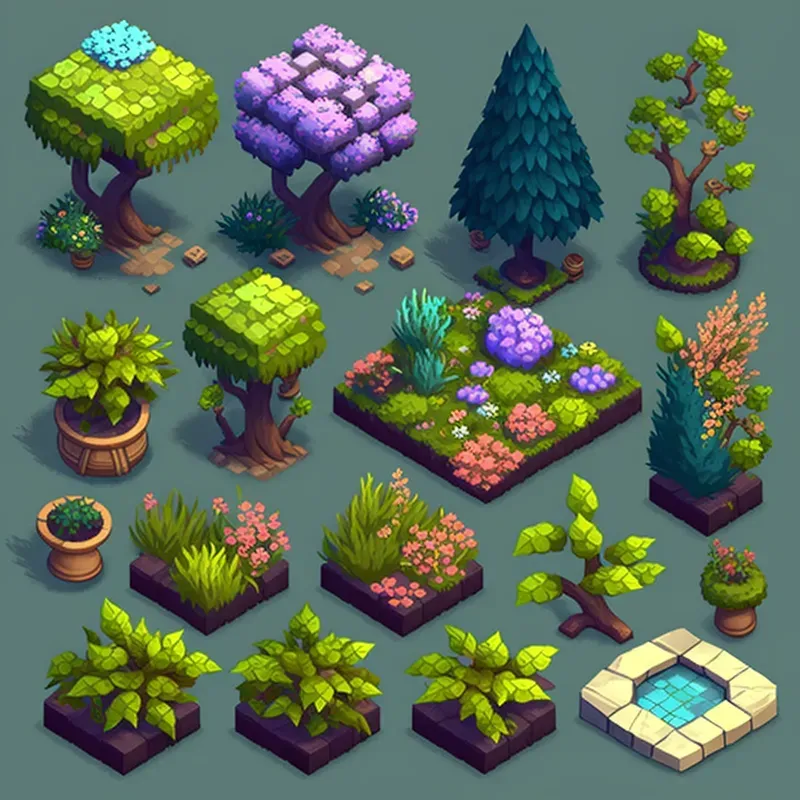 Anime Style Isometric Tree Tilesets