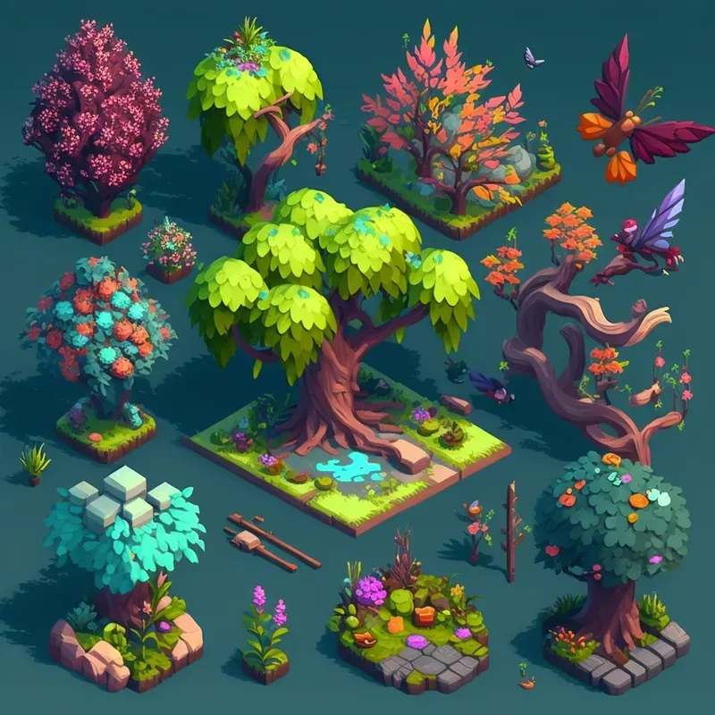 Anime Style Isometric Tree Tilesets